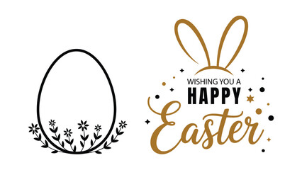 Wishing You A Happy Easter elegant typography with decorative egg and bunny ears in gold and black for spring holiday greeting banner © Zavivec