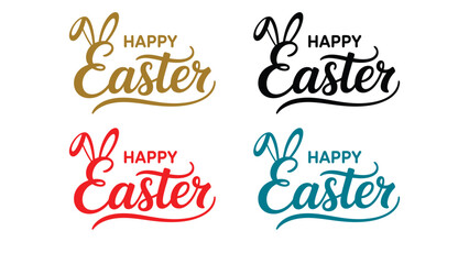 Happy Easter typography logo set with bunny ears in multiple colors for spring holiday greeting card and seasonal banner design © Zavivec