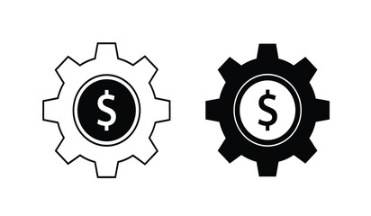Obraz premium Black and white gear icons with dollar sign in the center for business or finance concepts