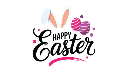 Happy Easter creative typography with bunny ears colorful decorated eggs and confetti for spring holiday greeting banner design © Zavivec