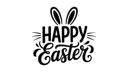Happy Easter stylish typography design with bunny ears and decorative lettering in black and white for spring holiday greeting banner © Zavivec