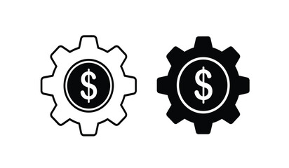 Obraz premium Black and white gear icons with dollar signs on a pure for business and finance concepts