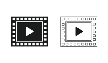 Fototapeta premium Black and white play button icons in film strip frames