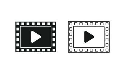 Fototapeta premium Black and white film strip play button icons in vector format for video playback symbols