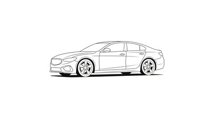 Sketch of a Modern Luxury Sedan Car Side View.