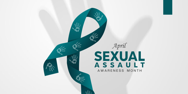 April Is Sexual Assault Awareness Month. Ribbon, heart and hand. Great for cards, banners, posters, social media and more. White background.