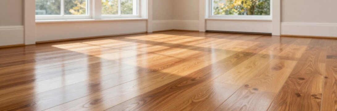 Sunlit Hardwood Floor in Empty Room: Interior Design, Real Estate, and Renovation Potential