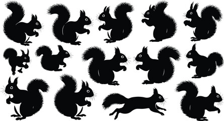 Vector Silhouettes of Squirrels for Fall Decor and Seasonal Designs