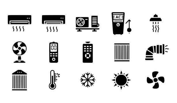 Minimal air conditioning and HVAC solid vector icons
