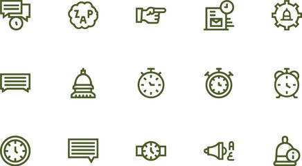 Notification and Time Management Line Icon Set &ndash; Alerts, Clock, Reminder Vector Collection