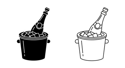 Champagne bottles in ice bucket, cooling drinks, party supplies, celebration decor Vector © Sapla