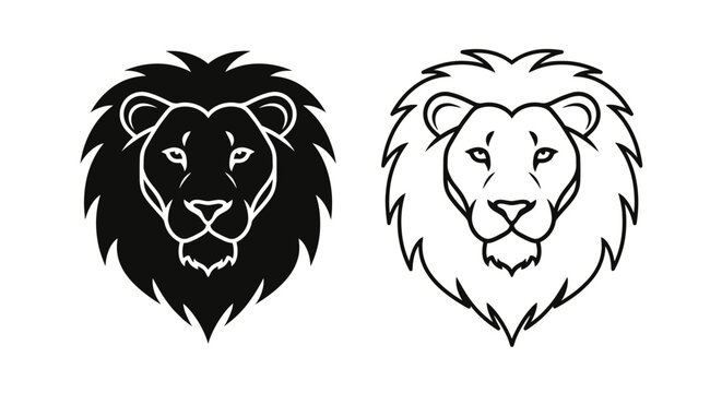 Two lion face designs, african lion, lion head, lion silhouette, lion logo, lion sketch Vector