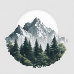 Lush forest landscape with mountains and misty clouds at sunrise in a serene natural setting