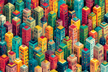 Fototapeta premium Colorful buildings densely packed in a vibrant urban cityscape during daylight hours