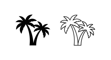 Obraz premium Tropical palm tree illustration set, minimalist black and white line art Vector