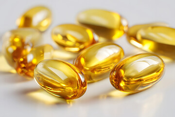 Yellow softgel capsules on a light background showcasing health supplements and vitamins