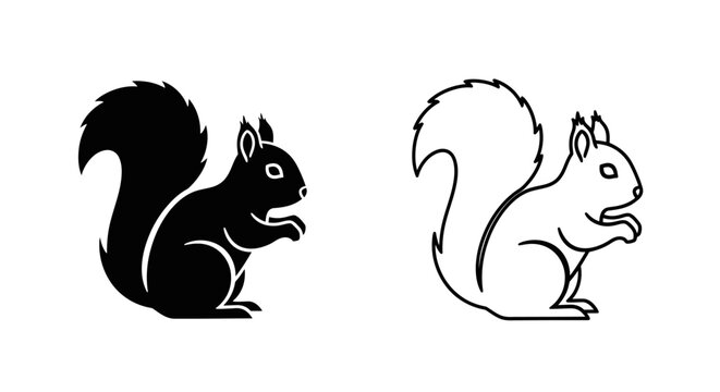 Two squirrels illustration, black and white, vector, cute, nature, wildlife, animal, cartoon, Vector