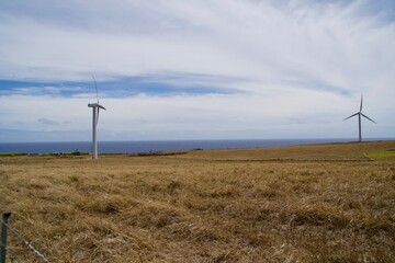 Obraz premium Windmills, ranches, and ocean views on the Big Island of Hawaii