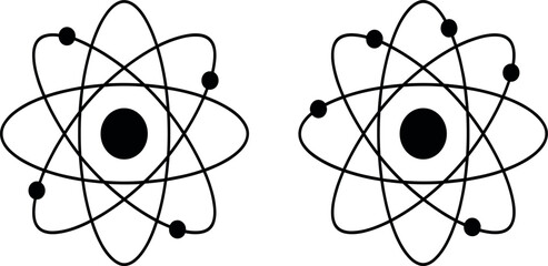 Atomic structure icon set with electron orbit symbol, physics science concept, minimal black and white vector illustration © Jesika!