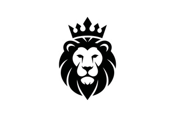 A regal lion's head with a crown in a minimalist black and white vector design
