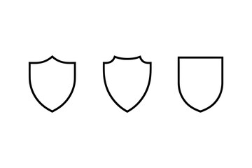 A set of three simple shield icons in a minimalist line art style