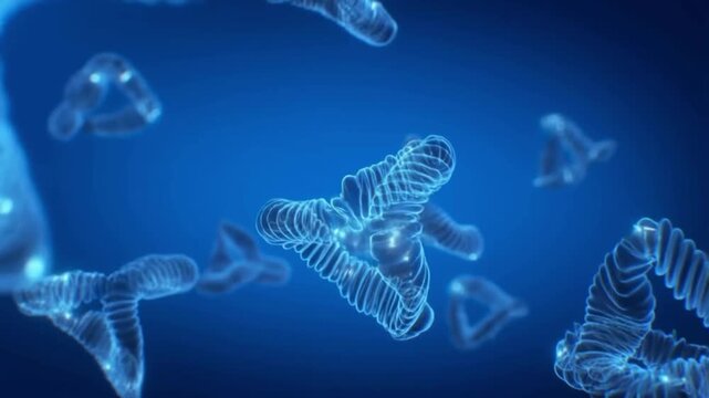 Complex folded protein structures floating and morphing in a deep blue solution with highlighted binding sites concept of proteomics and protein interaction