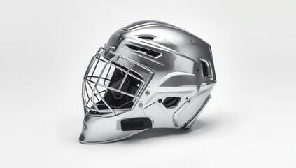 Fototapeta premium isolated silver hockey helmet on white