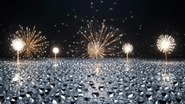 Glowing dandelions in dark field at night