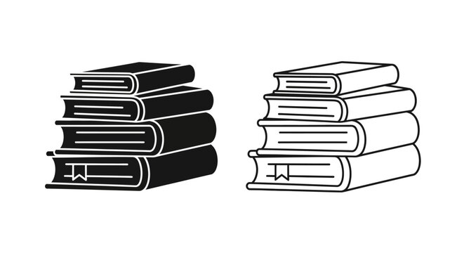 Two stacks of books black and white illustration vector Vector