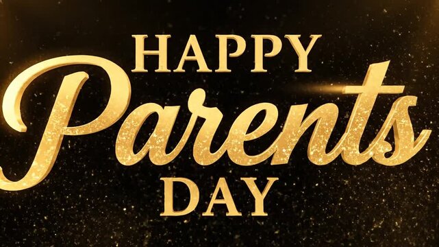 Golden glitter Happy Parents Day text on dark background