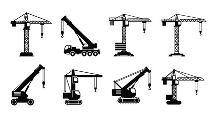 Collection of black silhouette construction cranes and heavy machinery © Nayem
