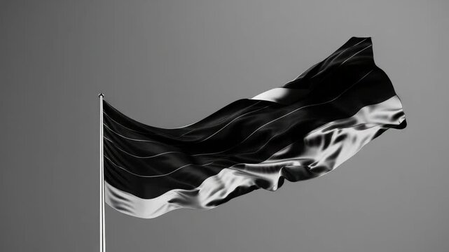 A graphic representation of a waving flag with horizontal stripes against a blurred background