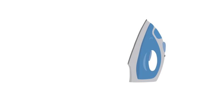 Blue Iron. Animation. Process of ironing Clothes. Video on White Background
