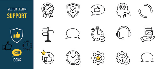 Fototapeta premium Customer Support Icon Set for Help Desk, Service Quality, Feedback, Communication, Assistance, and Business Support Vector Design