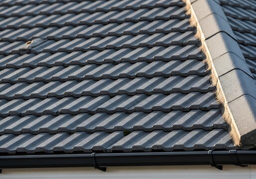 Modern Grey Roof Tiles Pattern on Residential Building Exterior Surface