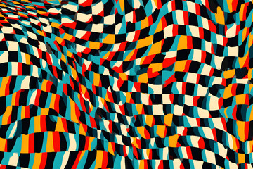Colorful patterns create a dynamic wave effect on a surface