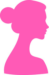 Elegant silhouette of a woman in profile, featuring a classic updo hairstyle, in a vibrant pink color, set against a clean white background, creating a modern and feminine aesthetic.
