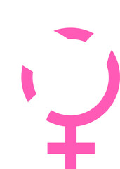 A minimalist and abstract depiction of the female gender symbol in vibrant pink against a pristine white background, representing femininity, women's rights, and equality in a modern, graphi