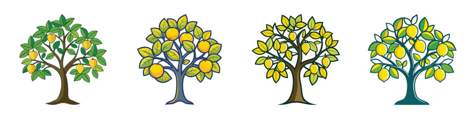 Obraz premium Lemon Trees with Yellow Fruits in Flat Design Style vector illustration