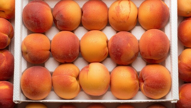 Fresh Yangshan peaches from Wuxi in cushioned white packaging highlight top-tier Chinese fruit quality and careful handling