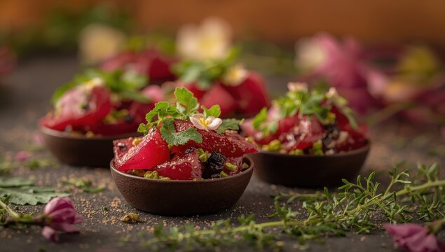 Classic Turkish starters; Red beet dish (Turkish: Pancar salatasi mezesi), Beetroot Salad