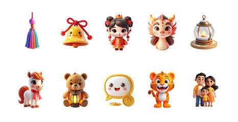 Fototapeta premium Festive Cartoon Style Collection on a Transparent Background