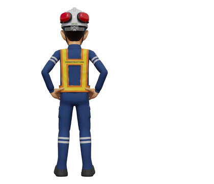 Isolate industrial worker with akimbo pose on transparent background