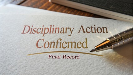 Disciplinary Action Confirmation Document with Metal Pen on a Table Surface Close-Up View