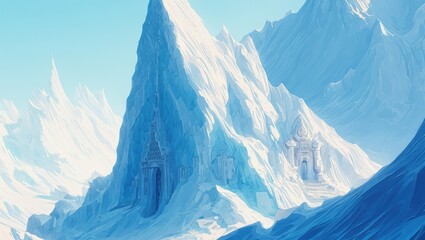 Majestic Ice Palace in a Frozen Mountain Landscape