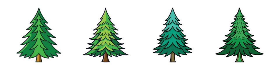 Fototapeta premium Set of spruce trees in various styles flat design vector illustration