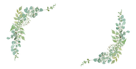 Watercolor Eucalyptus and Baby's Breath Corner Frames: Elegant Greenery Border Set with Gypsophila for Wedding and Stationery-300dpi- © URU