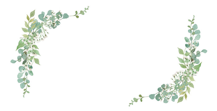 Watercolor Eucalyptus and Baby's Breath Corner Frames: Elegant Greenery Border Set with Gypsophila for Wedding and Stationery-300dpi-