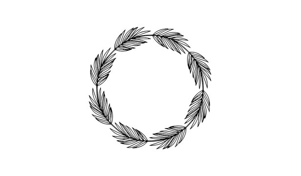 Minimal palm tree wreath circle frame tropical round border vector illustration