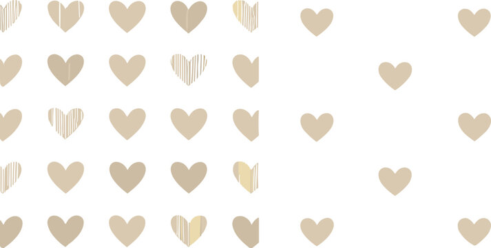 Minimal beige heart seamless pattern with hand drawn love shapes modern romantic vector background design